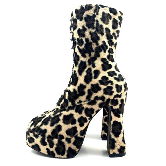 90's fuzzy leopard platform lace up boots - Picture 12 of 12